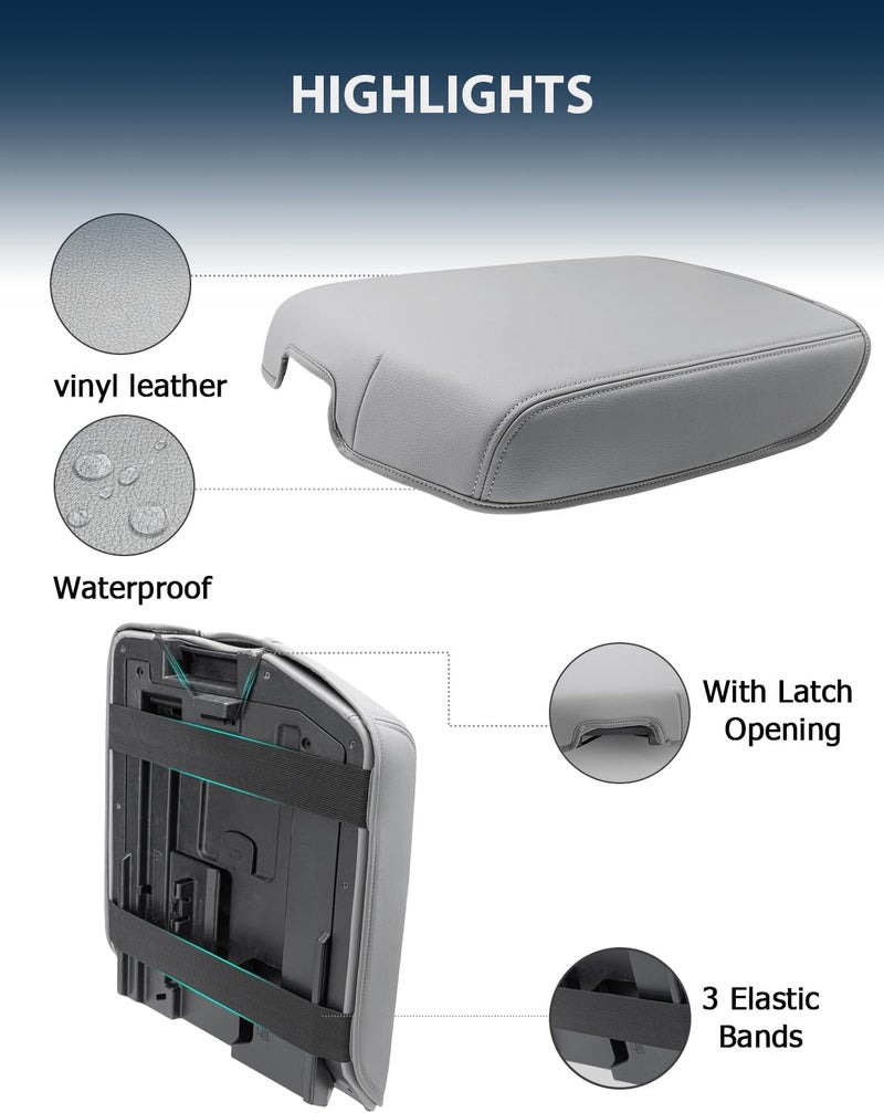 Eaglecover Center Console Cover for Toyota Tundra Accessories 2007-2013 & Toyota Sequoia 2008-2022, Vinyl Leather Car Armrest Protector, Anti-Scratch, Gray - Image 5